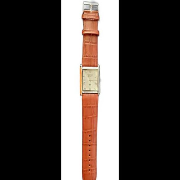 COPY - RARE Seiko Men Tank Watch Slv White Dial Brw - Picture 2 of 5